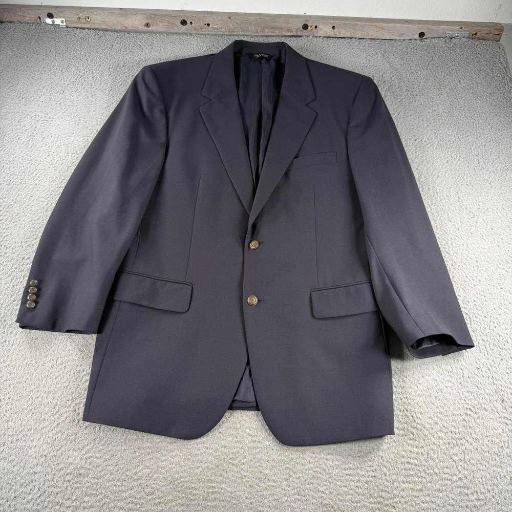 Jos A Bank Blazer Traveler Mens 46R Navy Wool Blend Crest Button Sport Coat